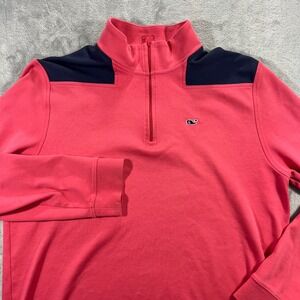 VINEYARD VINES Quarter Zip Pullover Mens L Pink Navy Blue Colorblock Athleisure